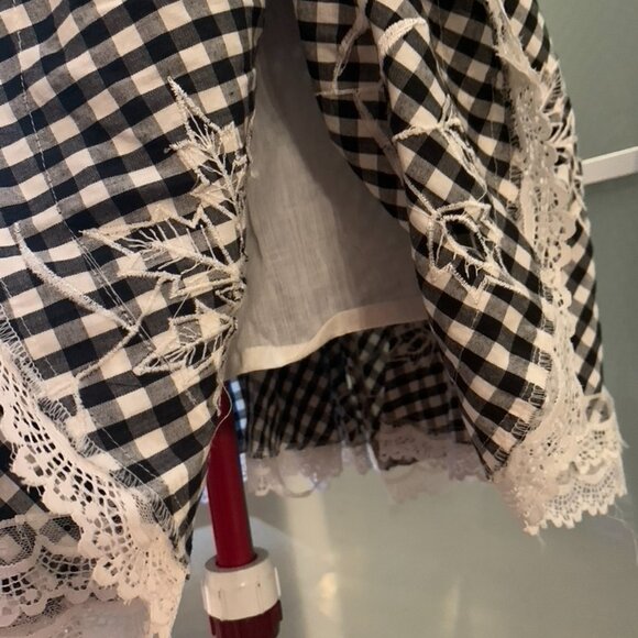Vintage Mid-length skirt black & white check pattern & floral embroidery Small - Picture 5 of 6